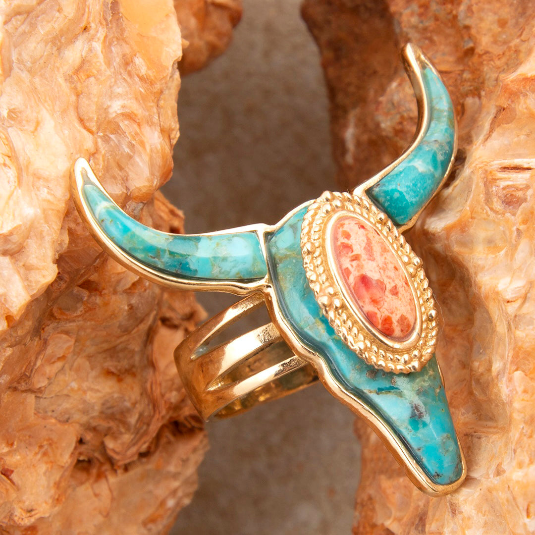 Longhorn Blue Turquoise Golden Ring