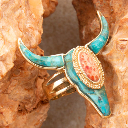 Longhorn Blue Turquoise Golden Ring