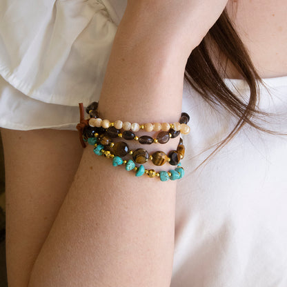 Brown Tiger's Eye and Blue Turquoise Golden Bracelet Set