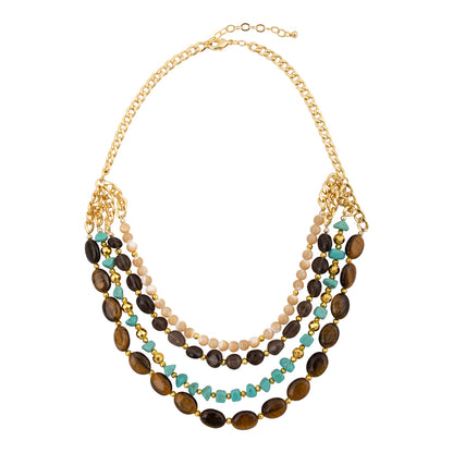 Brown Tiger's Eye and Turquoise Golden Statement Necklace