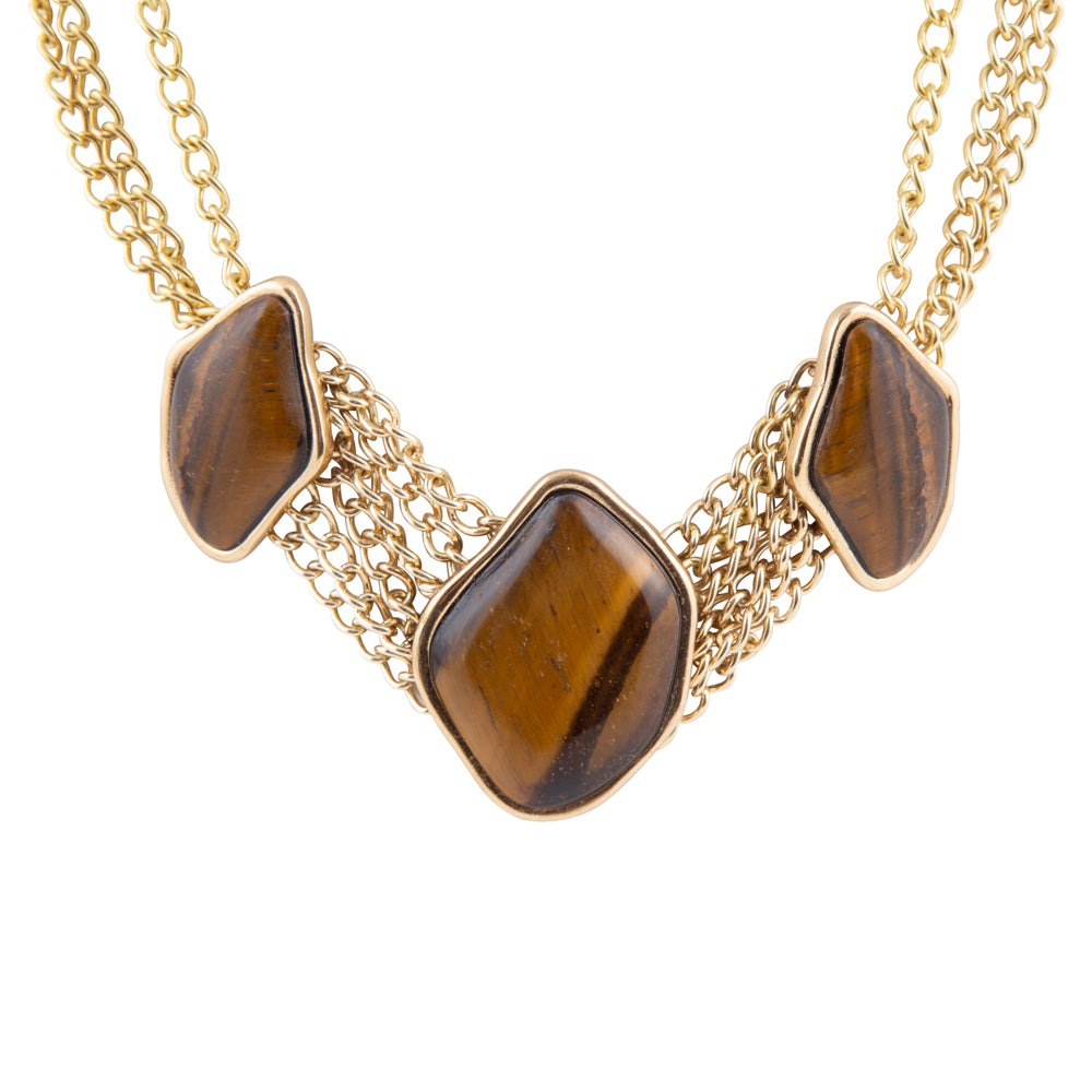 Abstract Brown Tiger's Eye Golden Statement Necklace