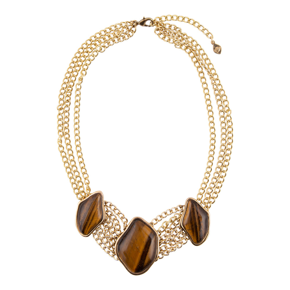 Abstract Brown Tiger's Eye Golden Statement Necklace