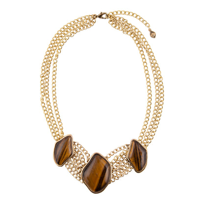 Abstract Brown Tiger's Eye Golden Statement Necklace