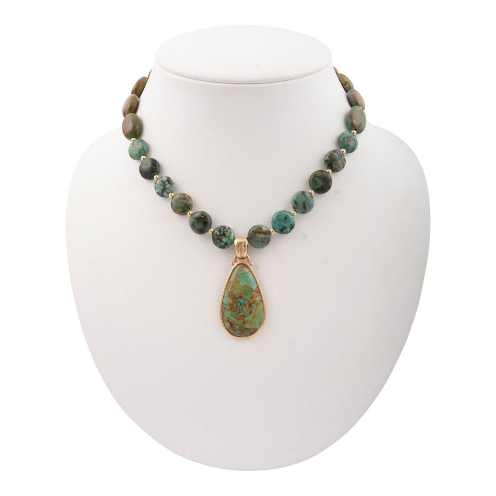 Sublime Genuine Green Turquoise Golden Drop Necklace