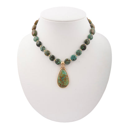 Sublime Genuine Green Turquoise Golden Drop Necklace