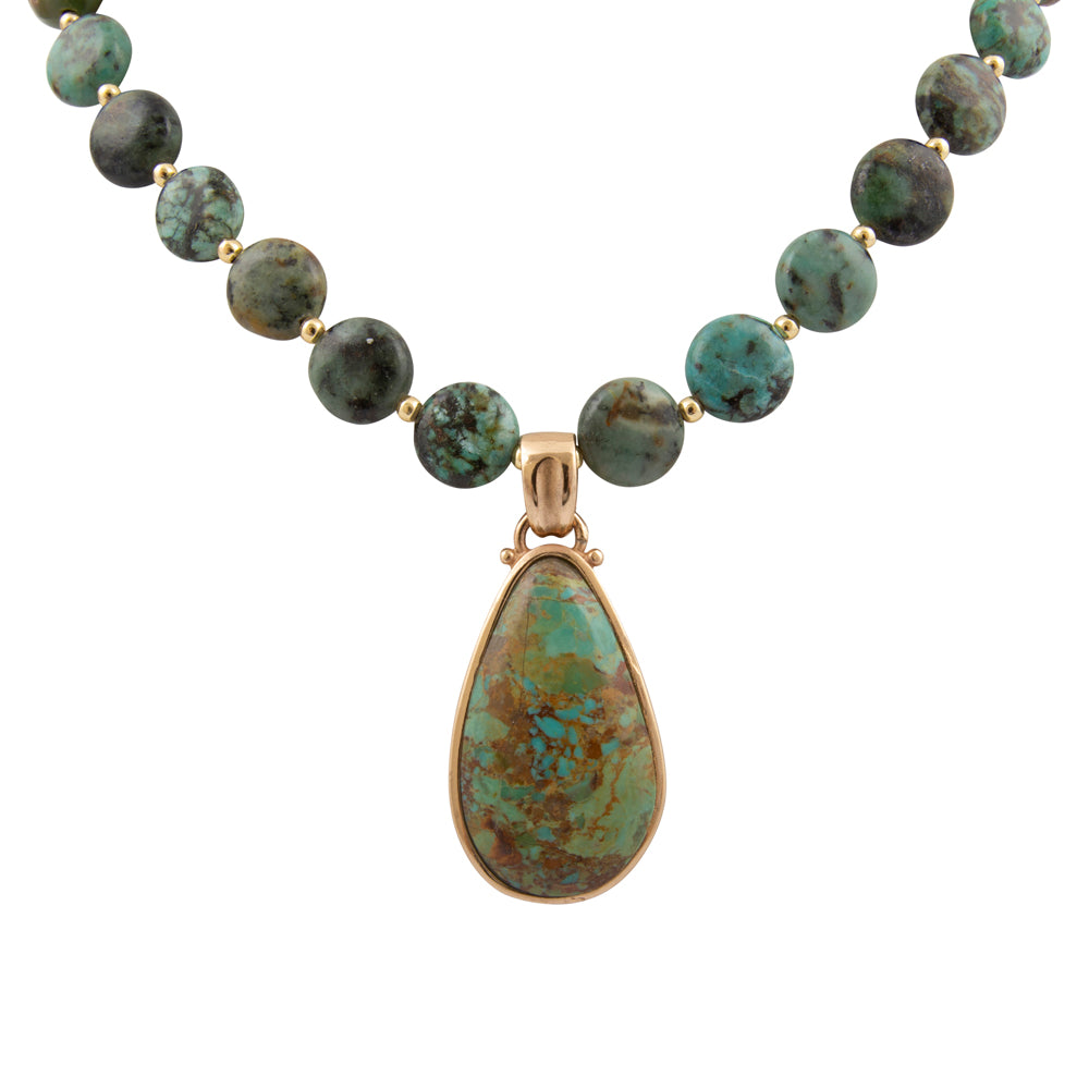Sublime Genuine Green Turquoise Golden Drop Necklace