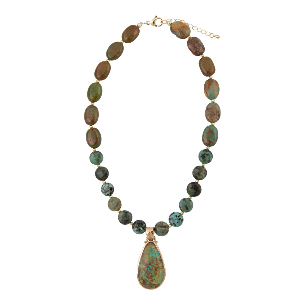 Sublime Genuine Green Turquoise Golden Drop Necklace