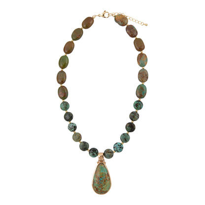 Sublime Genuine Green Turquoise Golden Drop Necklace