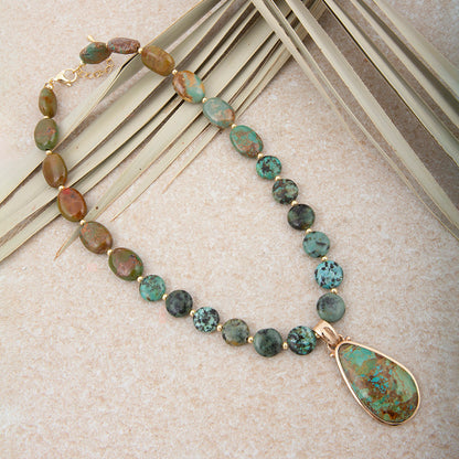 Sublime Genuine Green Turquoise Golden Drop Necklace