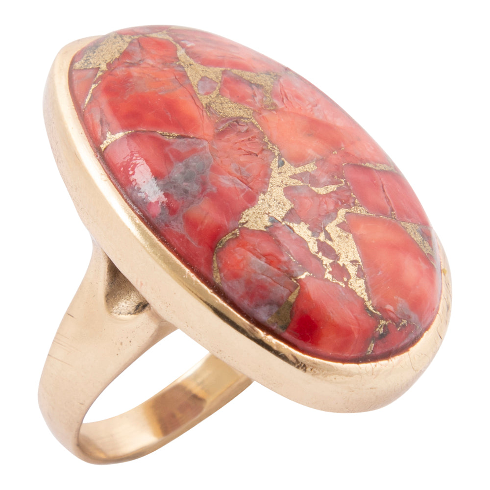 Scarlet Red Magnesite Golden Statement Ring