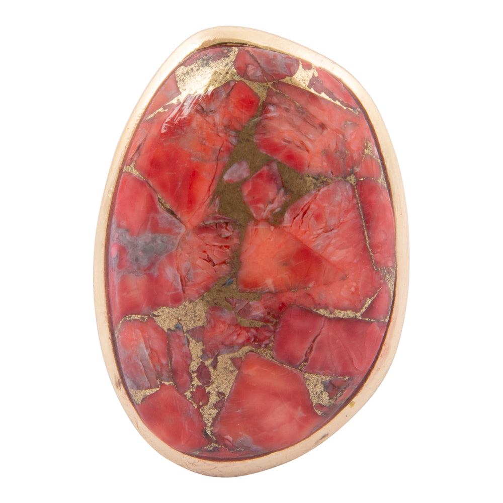 Scarlet Red Magnesite Golden Statement Ring