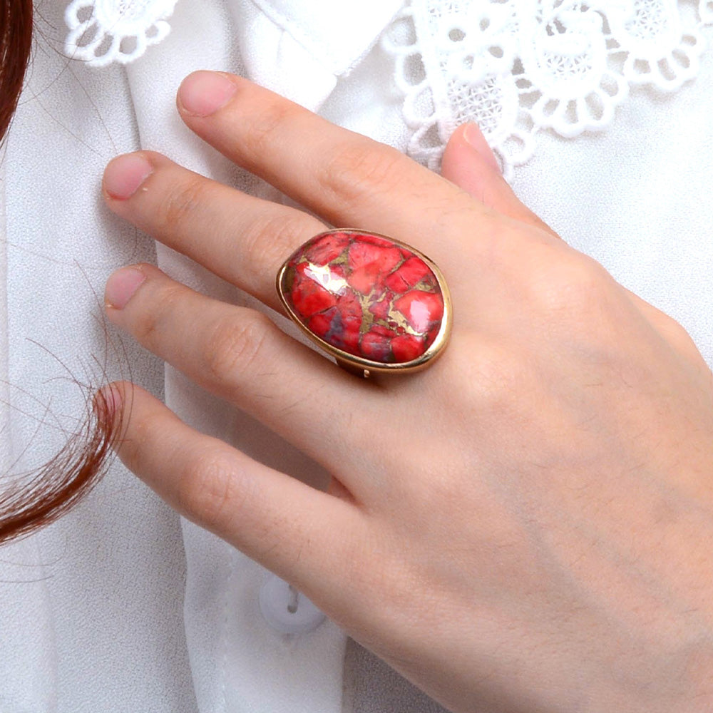 Scarlet Red Magnesite Golden Statement Ring