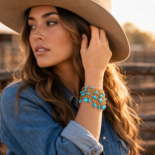 Coastal Grove Blue Turquoise Golden Chain Statement Bracelet