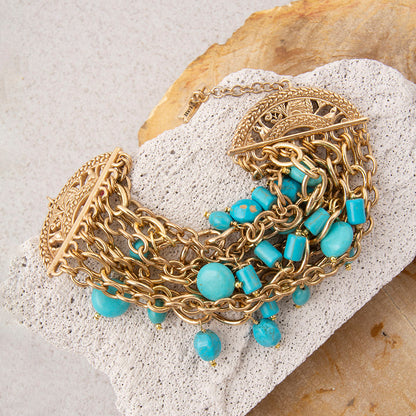 Coastal Grove Blue Turquoise Golden Chain Statement Bracelet
