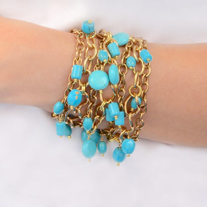 Coastal Grove Blue Turquoise Golden Chain Statement Bracelet