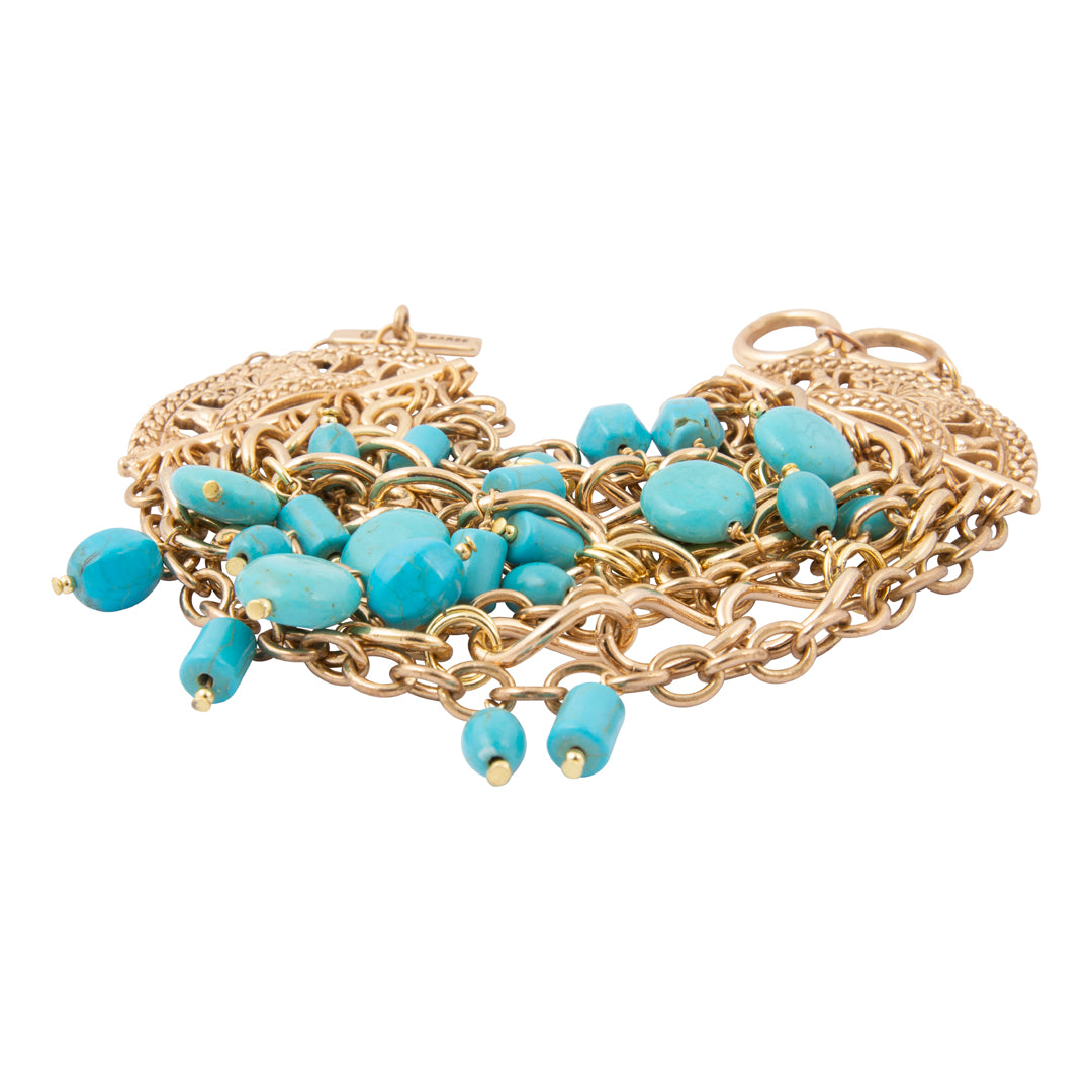 Coastal Grove Blue Turquoise Golden Chain Statement Bracelet