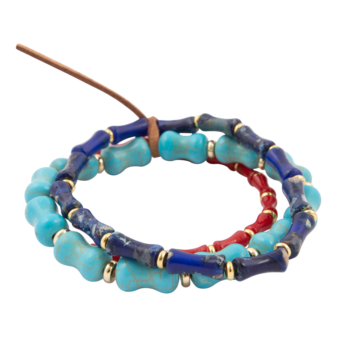 Multicolored beaded bracelet on a white background