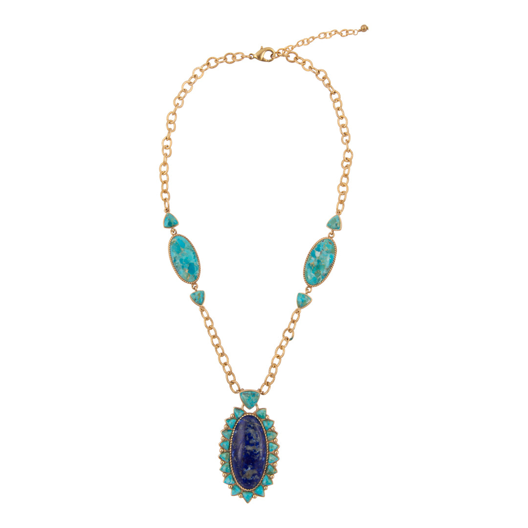 Necklace with blue gemstones on a white background
