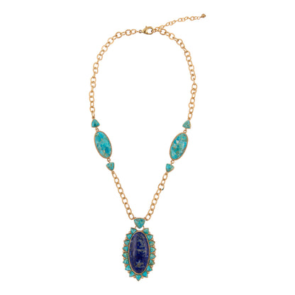 Necklace with blue gemstones on a white background