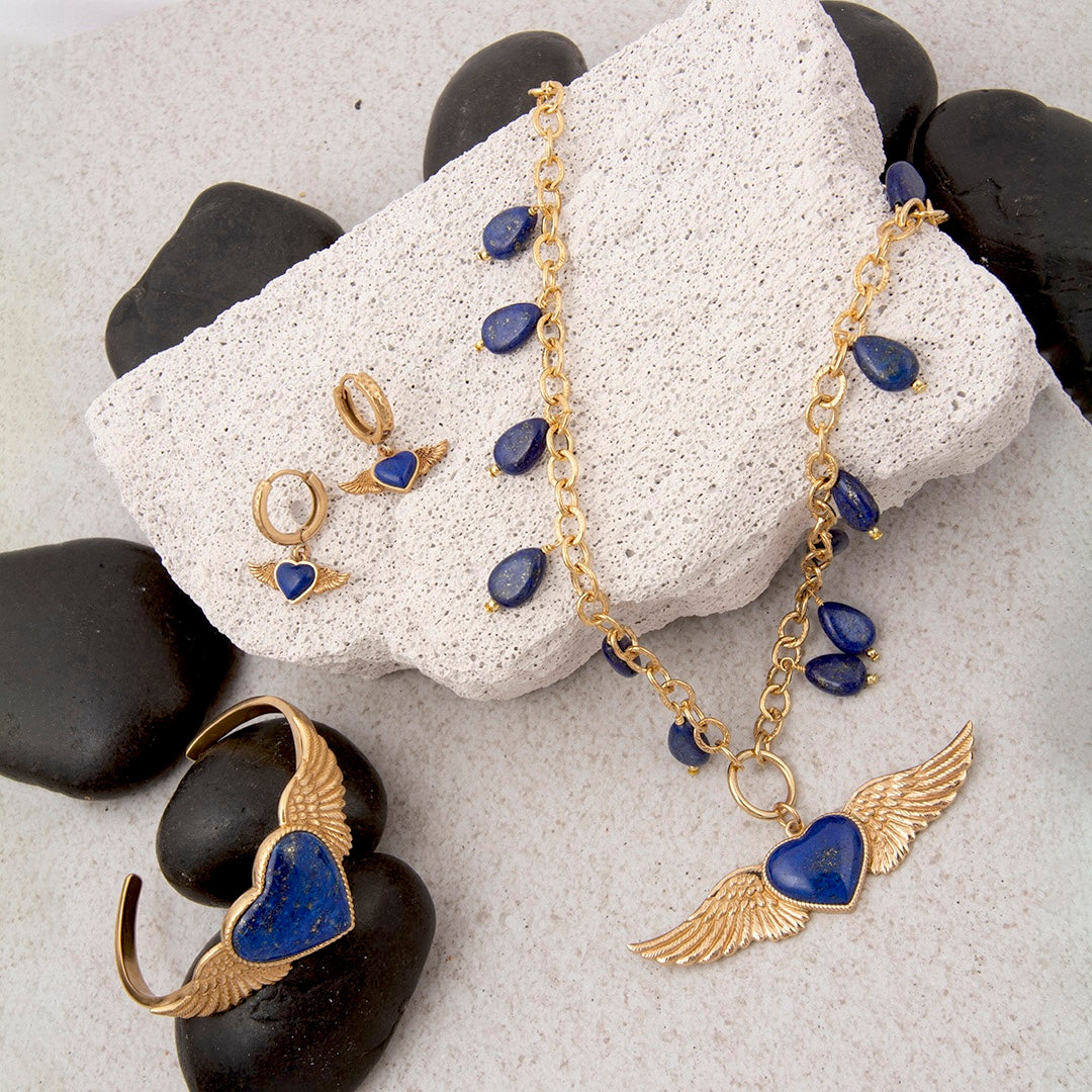 Flying Heart Blue Lapis Golden Cuff Bracelet