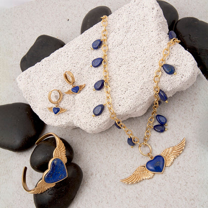 Flying Heart Blue Lapis Golden Cuff Bracelet