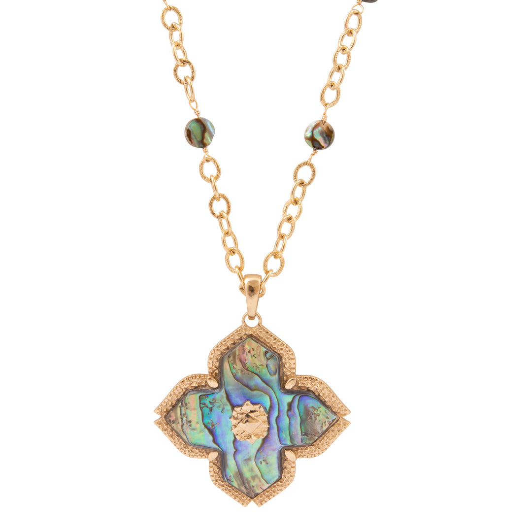 Necklace with a colorful pendant on a white background