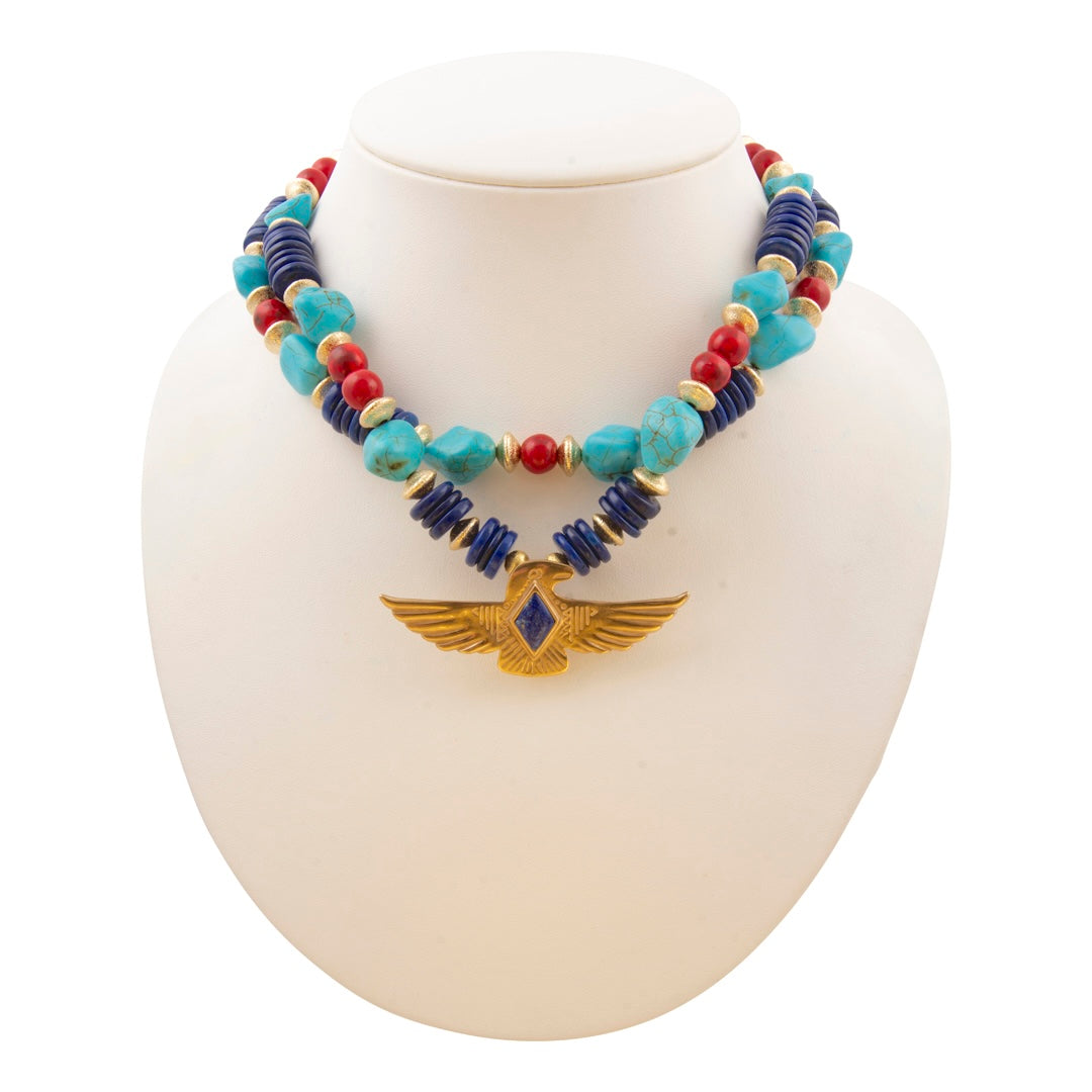 Blue Lapis Thunderbird Golden Statement Necklace