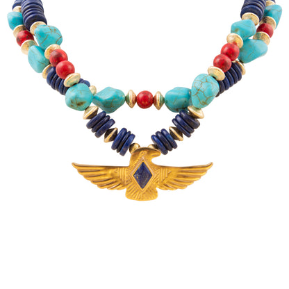 Blue Lapis Thunderbird Golden Statement Necklace