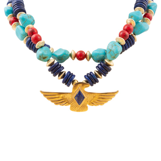 Blue Lapis Thunderbird Golden Statement Necklace