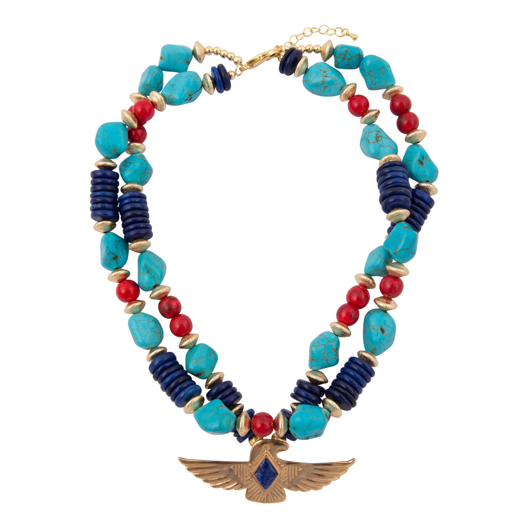 Blue Lapis Thunderbird Golden Statement Necklace