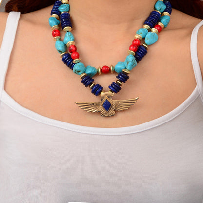 Blue Lapis Thunderbird Golden Statement Necklace