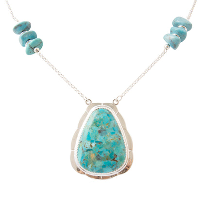 Desert Plume Blue Turquoise Silver Pendant Necklace