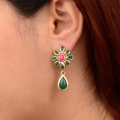 Flowering Green Agate Golden Clip Earrings