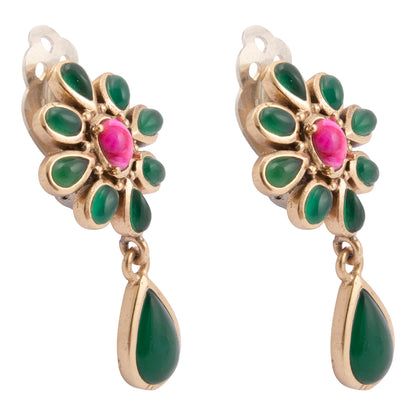 Flowering Green Agate Golden Clip Earrings