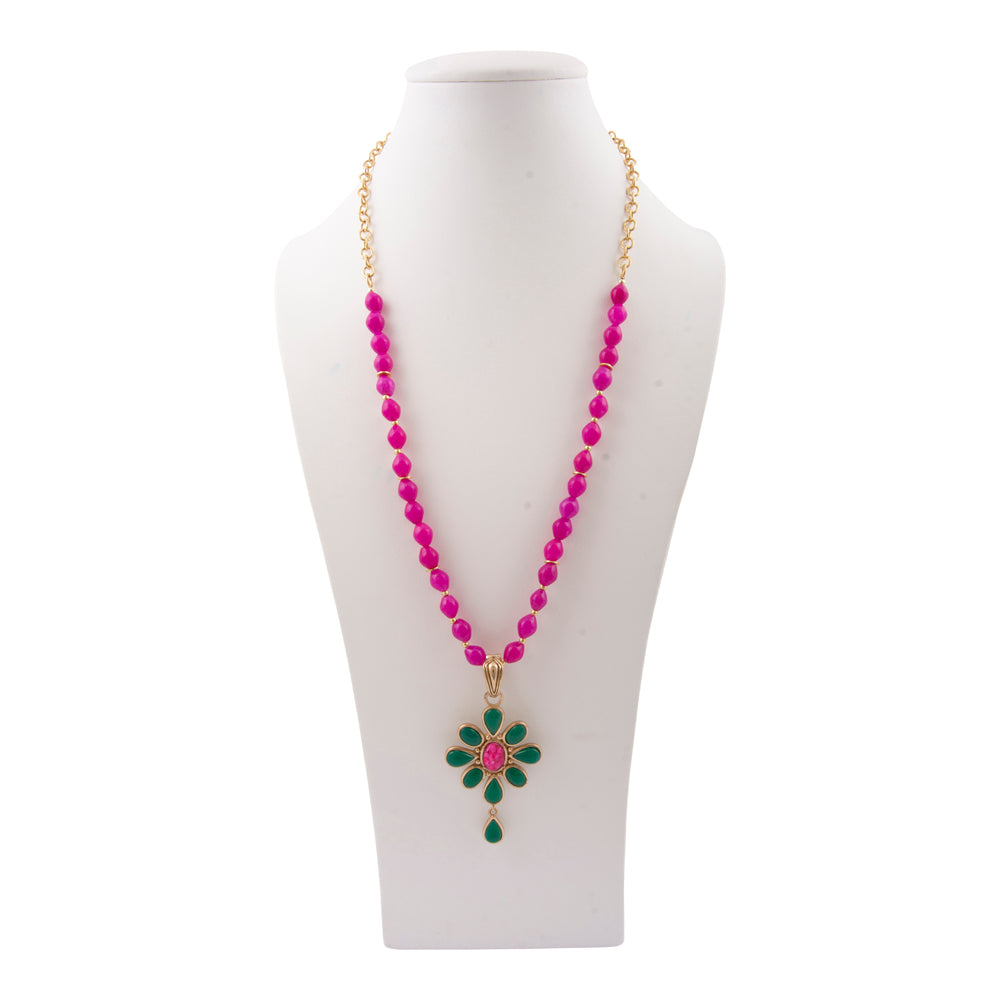 Flowering Green Agate Pink Pendant Necklace