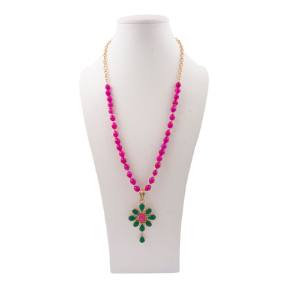 Flowering Green Agate Pink Pendant Necklace
