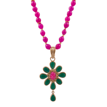 Flowering Green Agate Pink Pendant Necklace