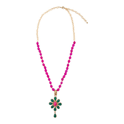Flowering Green Agate Pink Pendant Necklace