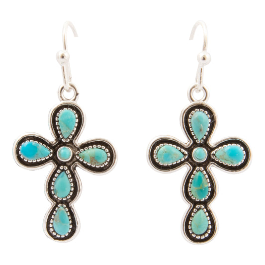 Sacred Sky Blue Turquoise Silver Cross Earrings