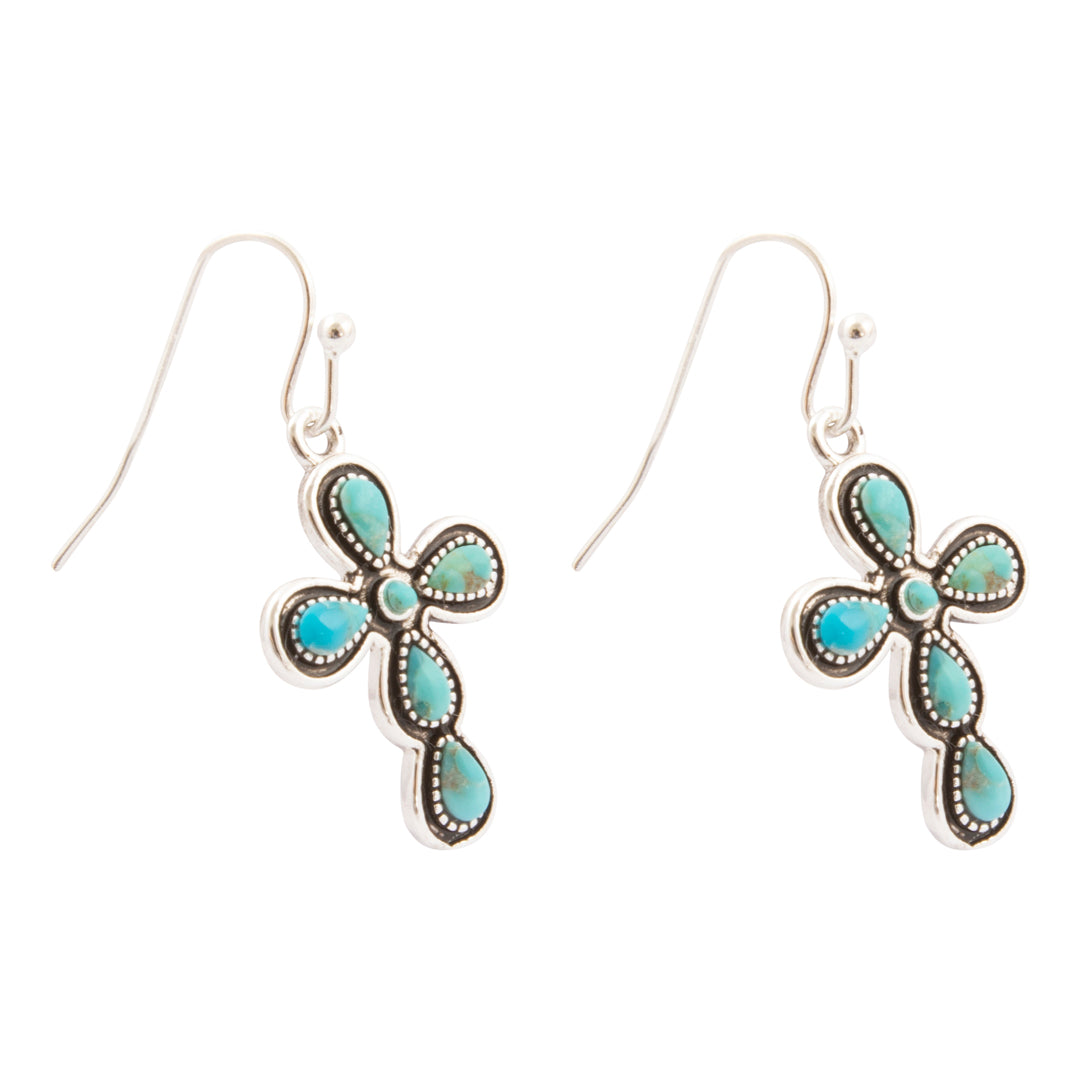 Sacred Sky Blue Turquoise Silver Cross Earrings