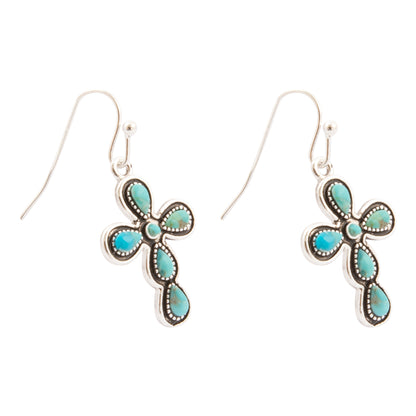 Sacred Sky Blue Turquoise Silver Cross Earrings