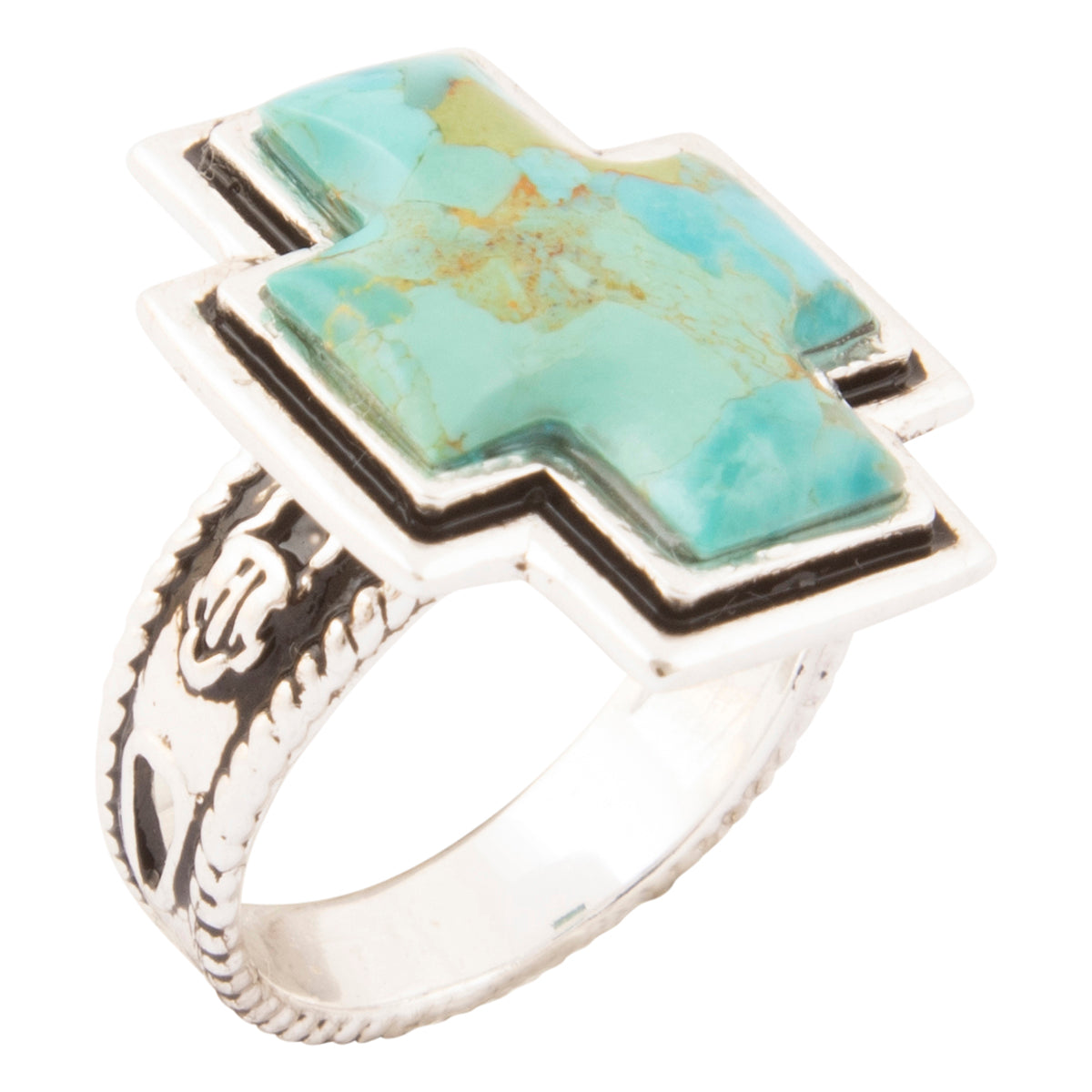 Blue Turquoise Silver Cross Statement ring