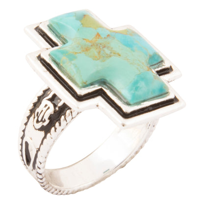 Blue Turquoise Silver Cross Statement ring