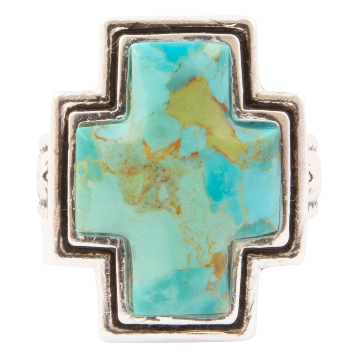 Blue Turquoise Silver Cross Statement ring