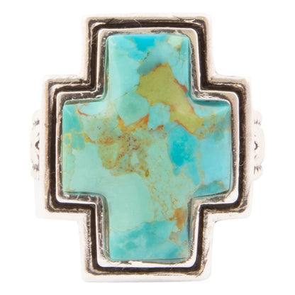 Blue Turquoise Silver Cross Statement ring