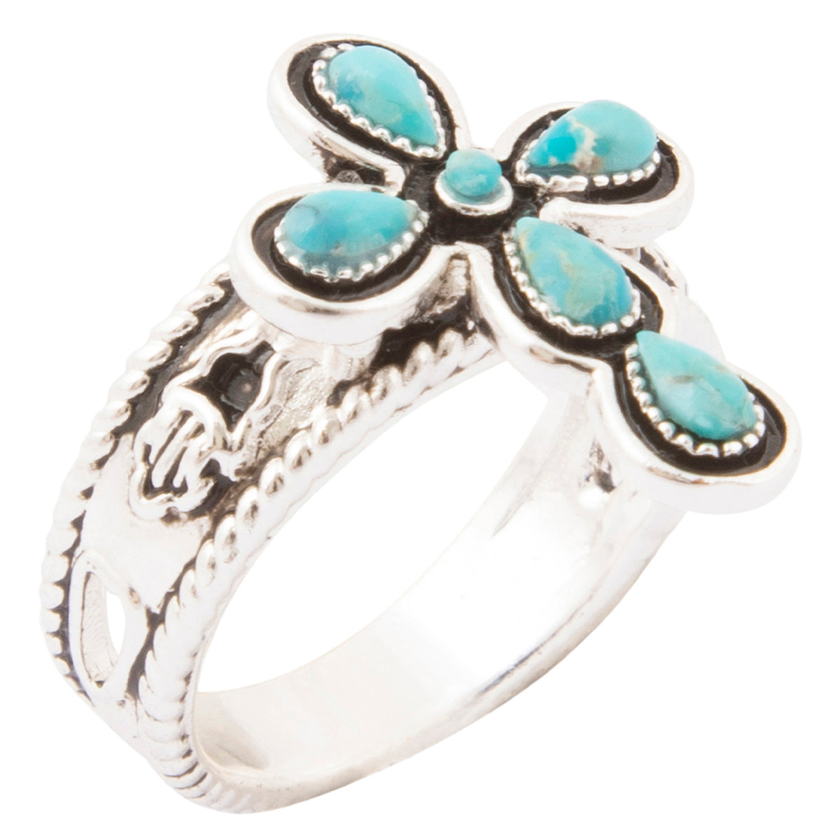 Sacred Sky Blue Turquoise Silver Cross Ring