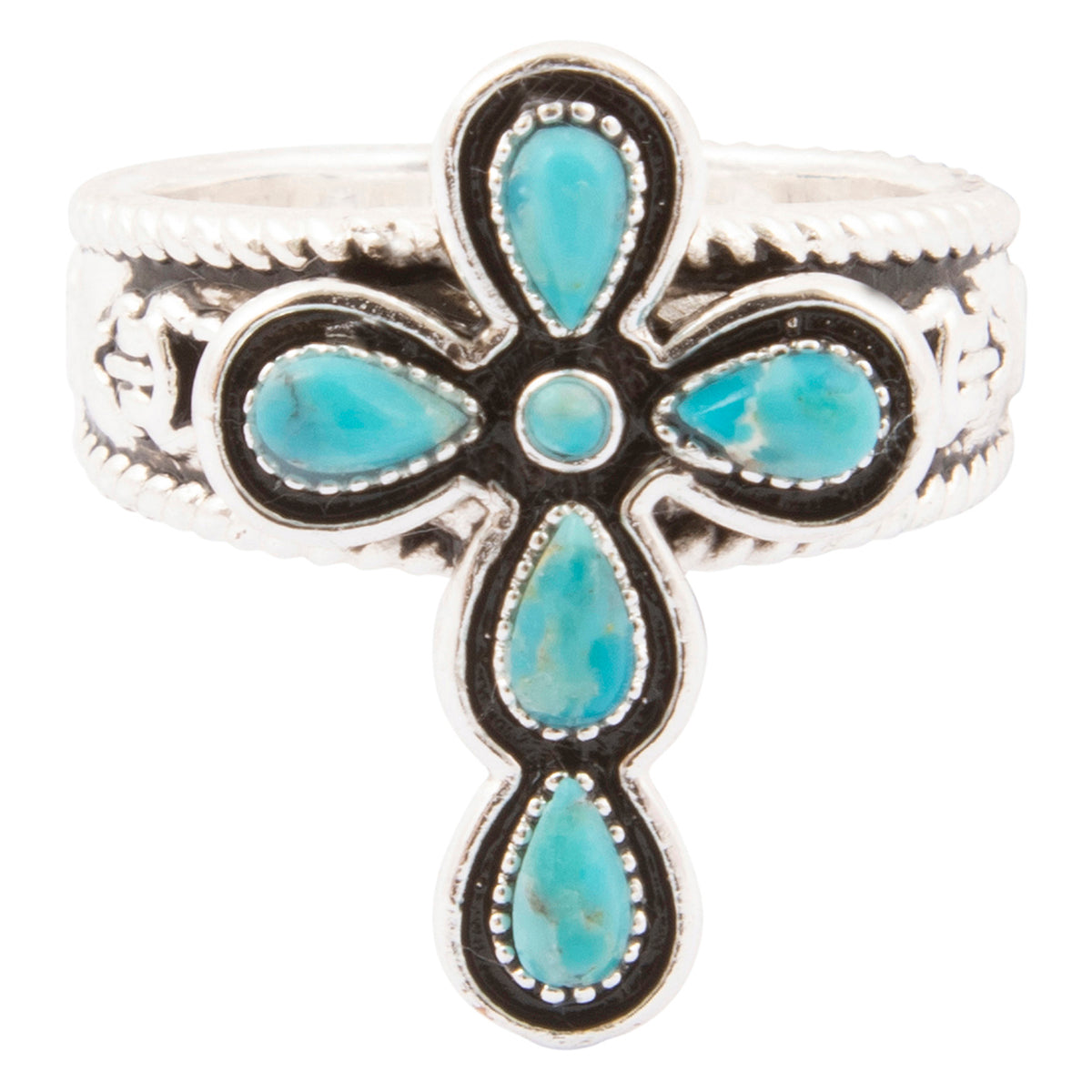 Sacred Sky Blue Turquoise Silver Cross Ring