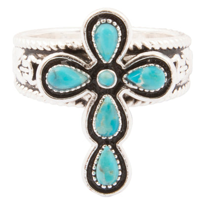 Sacred Sky Blue Turquoise Silver Cross Ring