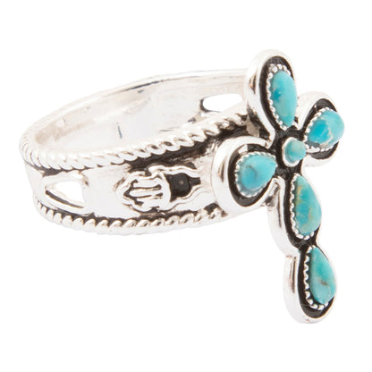 Sacred Sky Blue Turquoise Silver Cross Ring