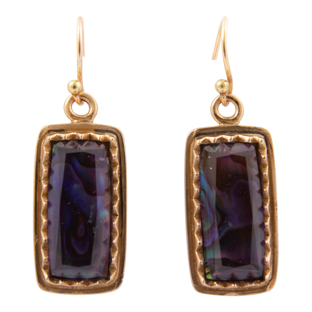 Filigreed Purple Amethyst Rectangular Shape Golden Drop Earrings